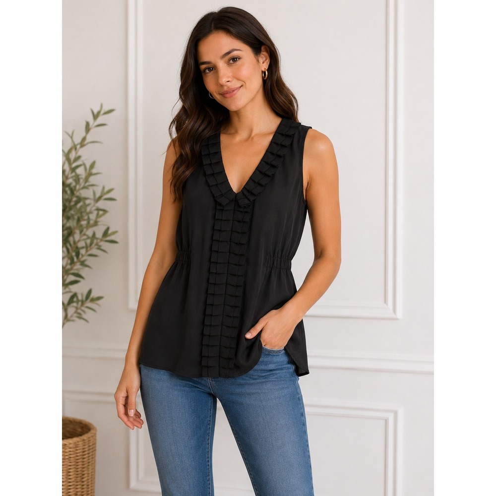 Express Black Sleeveless Ruffle Blouse Top Size S Sheer Chiffon Career Office